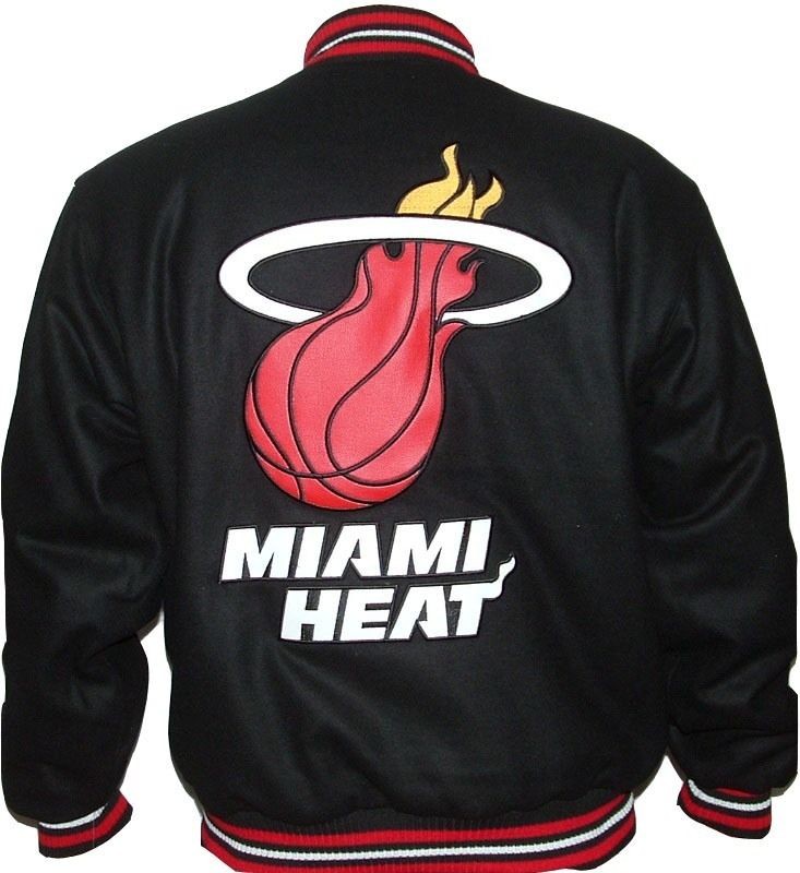 NBA MIAMI HEAT WOOL REVERSIBLE BLACK JACKET LEBRON JAMES DWAYNE WADE 