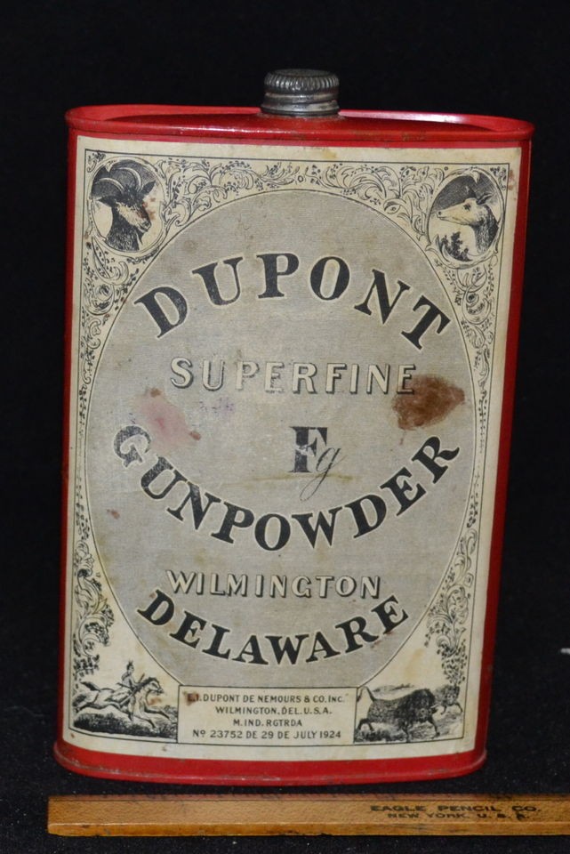 Vintage Dupont Fg Gunpowder Advertising Product Tin With Top Circa 