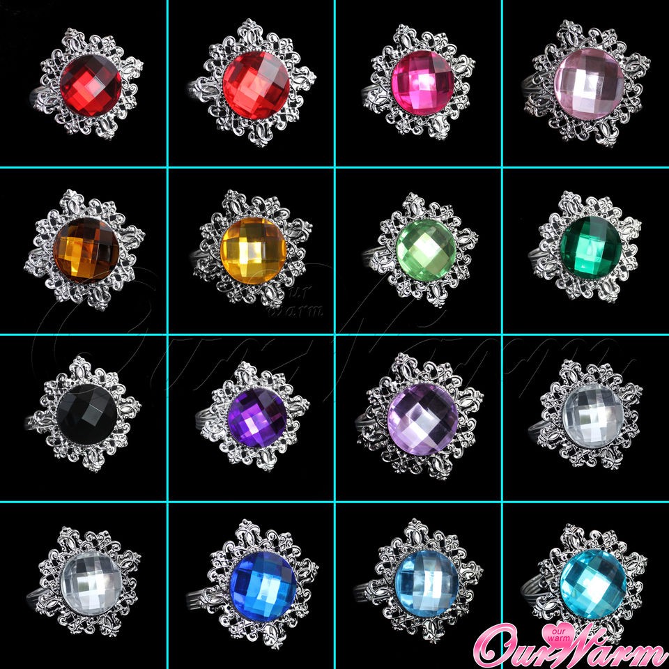 12 Diamond Gem Napkin Ring Serviette Holder Wedding Party Table Decor 