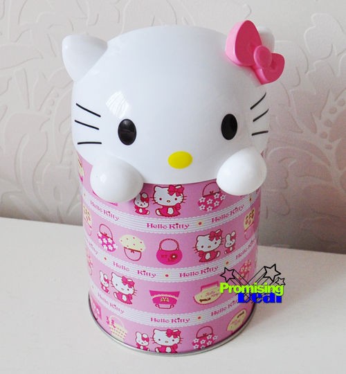 Hello Kitty Desk Car Metal Trash Can Waste Garbage Bin Wastebaskets 