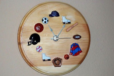 Wooden Clock Sports Football, Baseball, Basketball 7