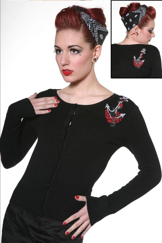 NEW VOODOO VIXEN BLACK 50S ROCKABILLY ANCHOR NAUTICAL CARDIGAN 10 16