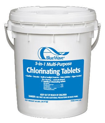 NEW BLUE WAVE 3 MULTIPURPOSE CHLORINE TABLETS TABS 40 LBS CHLORINATOR 