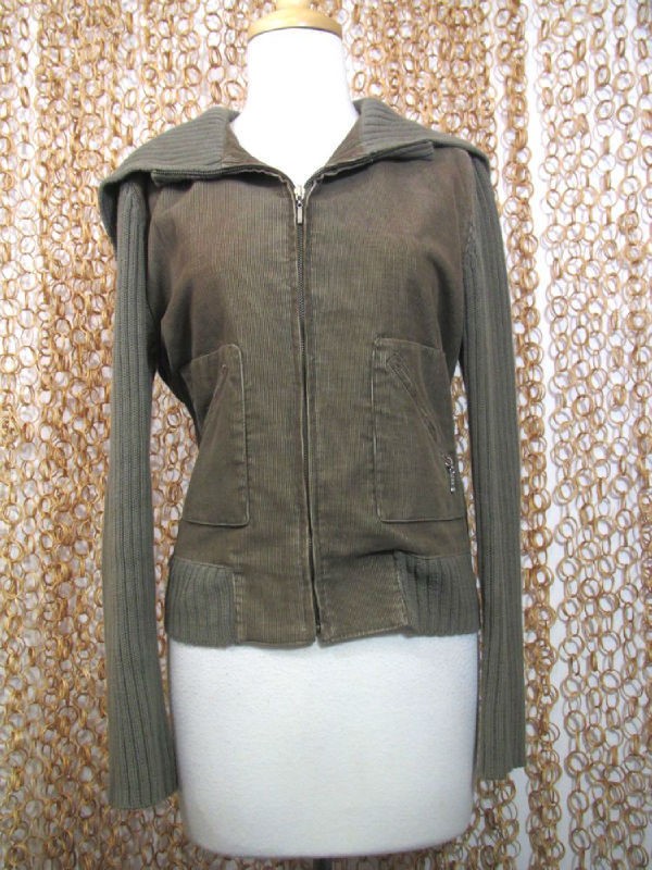 BUILT BY WENDY Zip Up Green Gray Corduroy Bomber Style Jacket Coat sz 