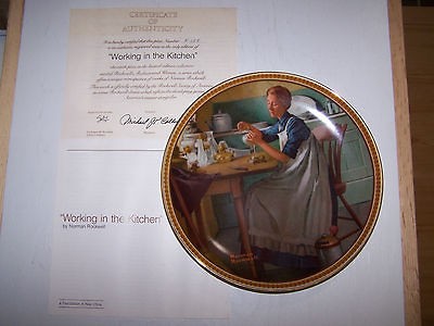 NORMAN ROCKWELL WORKING IN THE KITCHEN PLATE w/COA   Bradex Number 