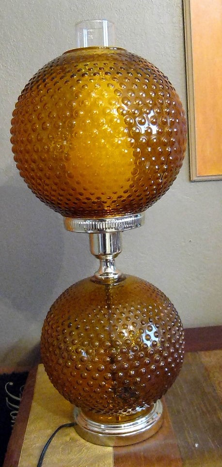 Amber Hobnail Hurricane Globe Lamp