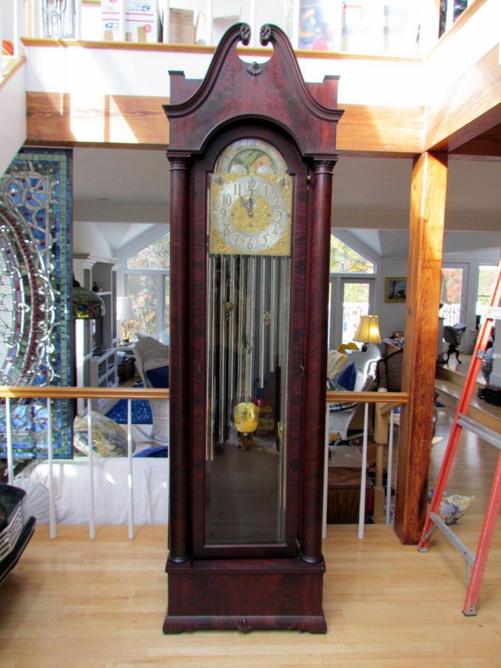 ESTATE FRESH* ANTIQUE WALTER DURFEE 9 TUBE GRANDFATHER CLOCK 