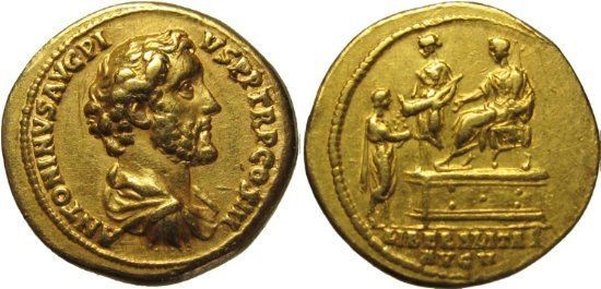 ANTONINUS PIUS 138 161 A.D.   Gold Aureus RV. depicts LIBERALITAS 