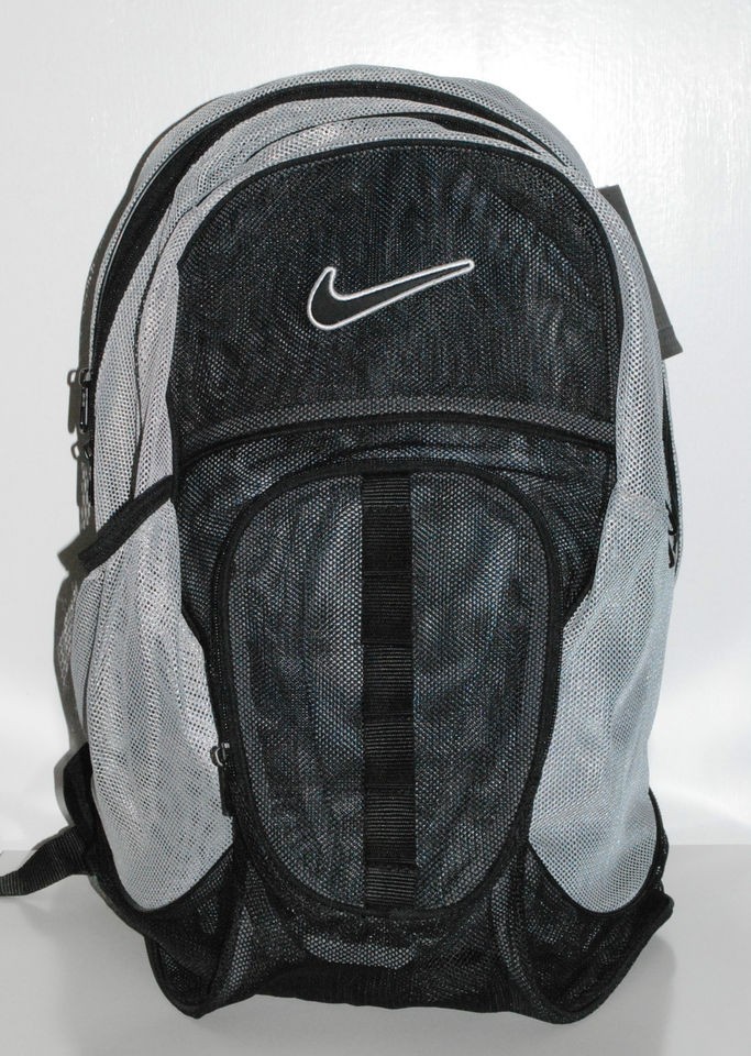 Nike Brasilia 5 XL Gray Black Mesh Backpack Mesh Gym Bag Bookbag 