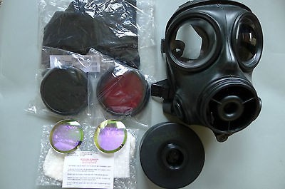   GAS MASK RESPIRATOR + NOMEX HOOD + RED NIGHT / BLACK / LASER OUTSERTS