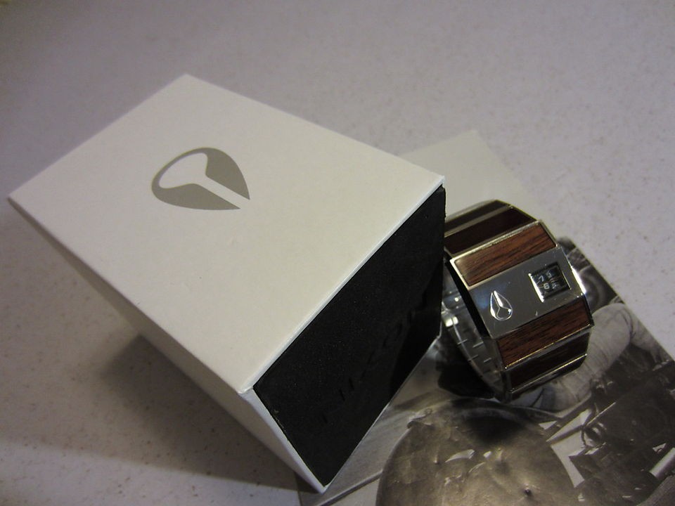 Nixon Wrist Watch The Rotolog All Silver / Wood LED Light Quartz Mens 