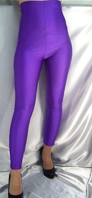 HIGH WAISTED PUPRLE SHINY SPANDEX LEGGINGS M