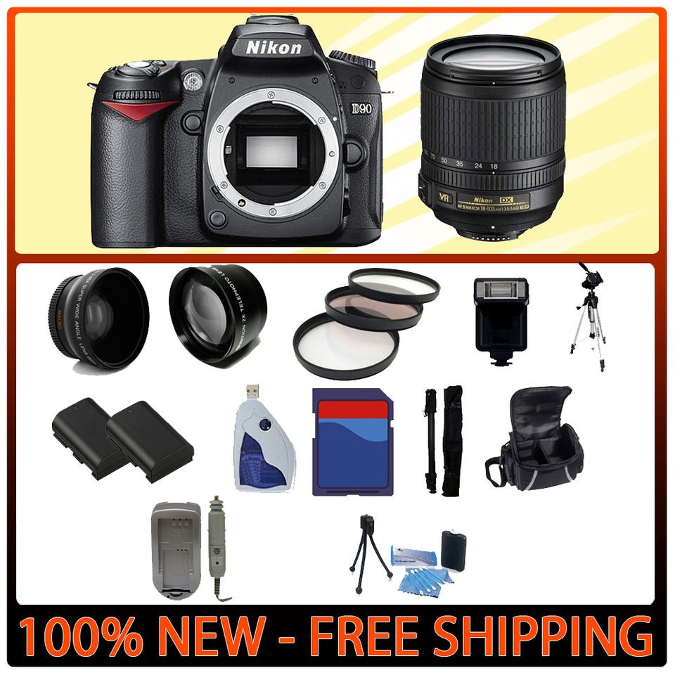 New Nikon D90 SLR Camera + 18 105mm VR w/ 32GB Package