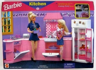 NEW VINTAGE 1996 BARBIE DOLL KITCHEN FOLDING PRETTY HOUSE PLAYSET 