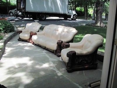 PC. VINTAGE ANTIQUE ITALIAN SILK AND INLAID WALNUT SOFA SET 12NY019