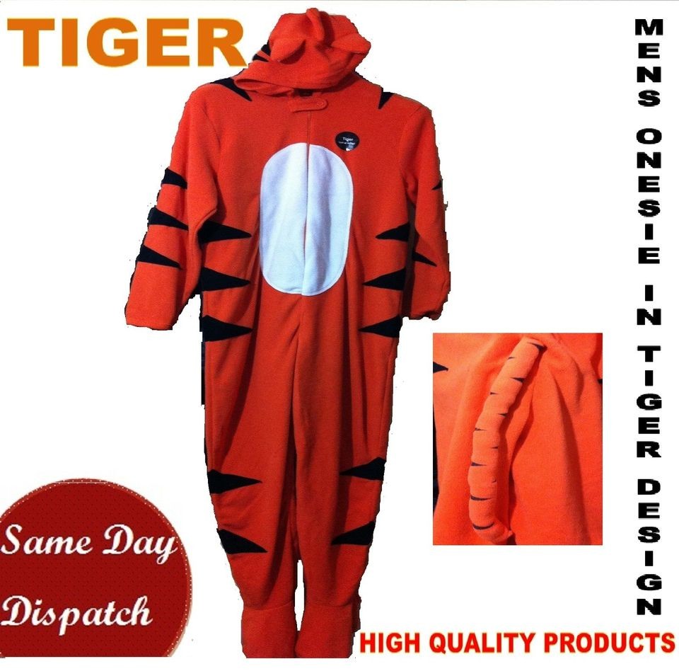 MENS ADULT SLEEPSUIT ALL IN ONE ONESIE PYJAMS TIGER