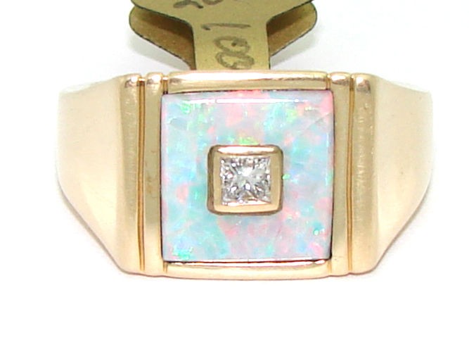 New Kabana Mens 14kt Gold Opal Diamond Band Ring