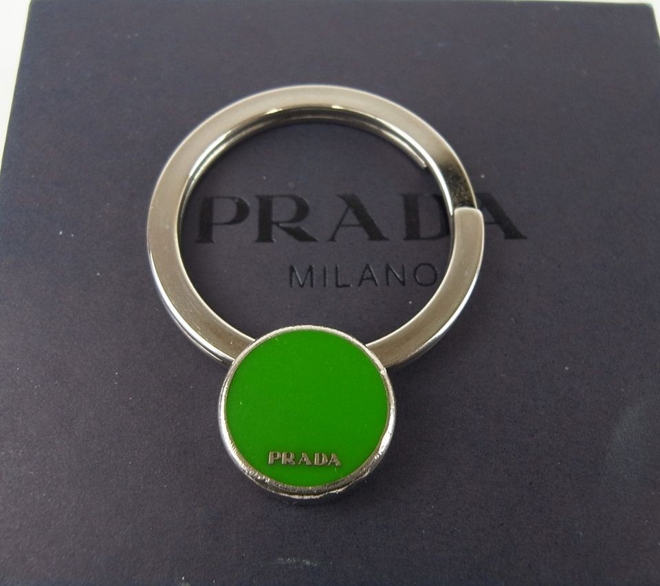 AUTHENTIC PRADA MILANO SILVER TONE KEY RING MADE IN ITALY w/ BOX