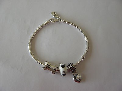   Charm Beads Dog Theme Charm w/ Murano Bead Pandora Bracelet Not Incl