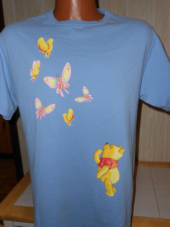 DISNEY,WINNIE THE POOH, SUPER CUTE POOH WITH BUTTERFLIES,SIZE MEDIUM T 