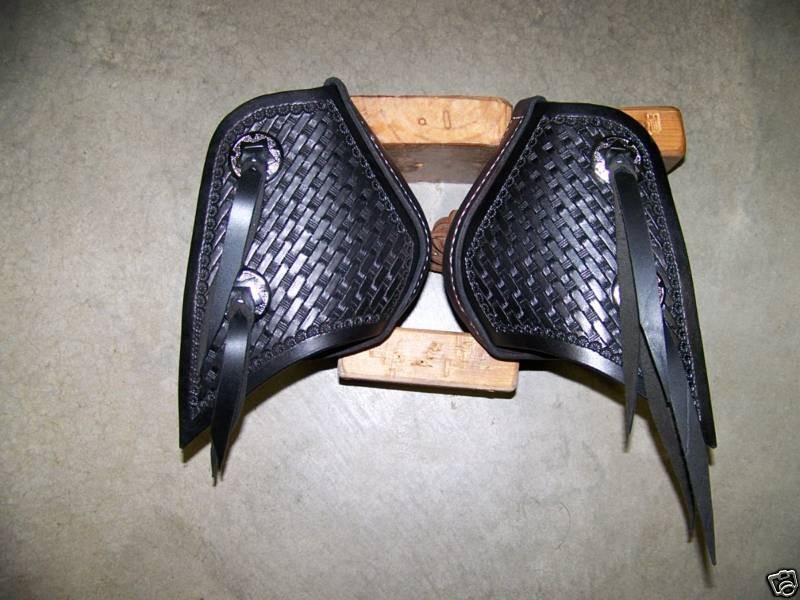 LEATHER SADDLE TAPADEROS  COMPLETE w/STIRRUPS  CHILD SIZE  BASKET 