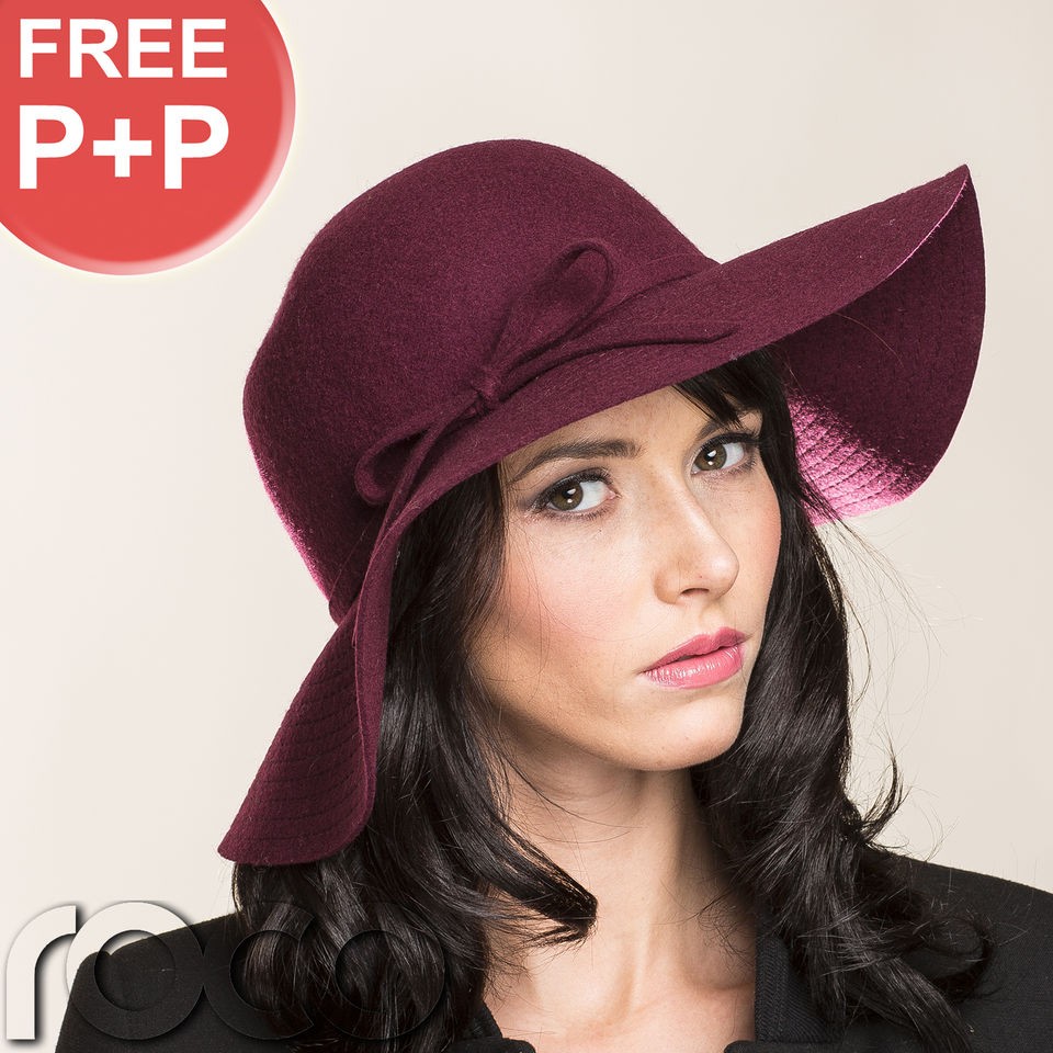   Plum Burgundy 70s style Felt Floppy Hat Wedding Formal Party Hats