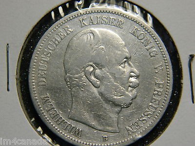 1875 B Germany Prussia 5 MARK .90 SILVER Deutsches Reich