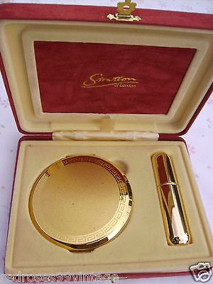   Vintage Ladies Compact BOXED Greek Key Design with PERFUME Spray MINT