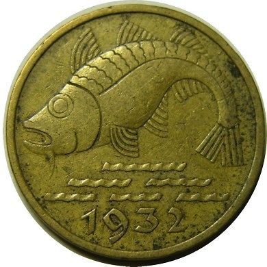 elf Danzig Free City 10 Pfennig 1932 Cod Fish