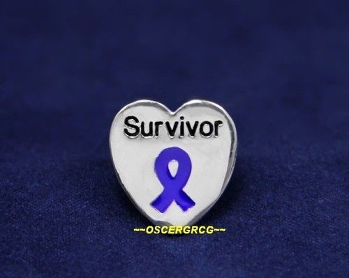 COLON CANCER SURVIVOR LAPEL PIN DARK BLUE RIBBON HEART