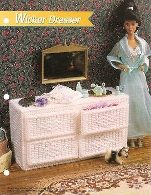   Your Fashion Doll A Plastic Canvas Wicker Dresser For Her Clothes