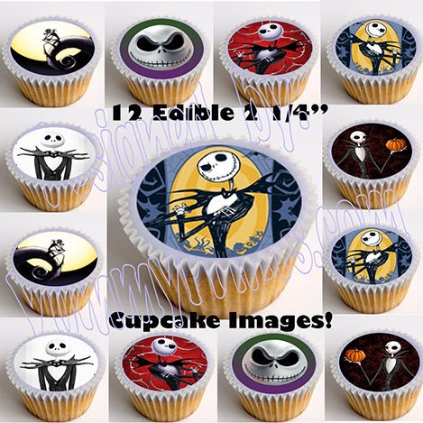 Jack Skellington Edible Cupcake Topper 12pcs, cut & paste, no peel