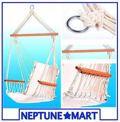 BEIGE LUXURY HANGING AIR CHAIR HAMMOCK PORCH SWING COMFORT   AH12