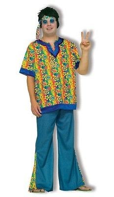 hippie dude costume halloween xl plus size adult 70s 80s pants shirt 