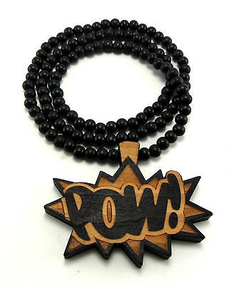 Wooden POW Pendant Piece 36 Chain Necklace Good Quality Wood Chris 