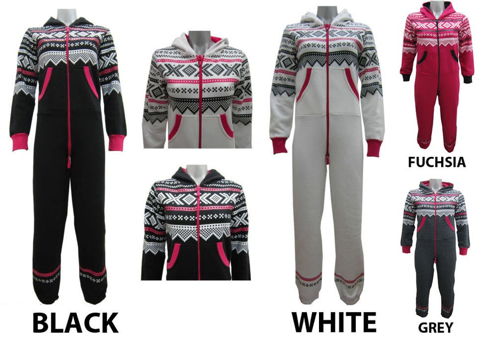 FLEECE AZTEC PRINT ZIP FASTENING FRONT ALL IN ONE HOODED JUMPSUIT 