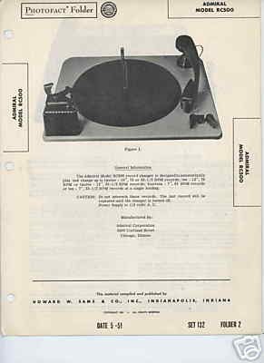 Admiral RC500 Record Player Photofa​ct Tech Docs