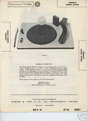 Admiral RC400 Record Player Photofa​ct Tech Docs