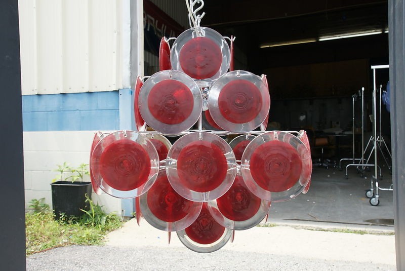 Vistosi Murano Red Disk Chandelier Pagoda Shape