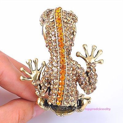 FASHION CZ RHINESTONE SWAROVSKI CRYSTAL WALL GECKO SNAKE BRONZE 