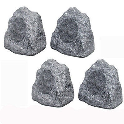 Theater Solutions New Gray 2 Pair Outdoor Garden 8 Rock Speakers 4R8G