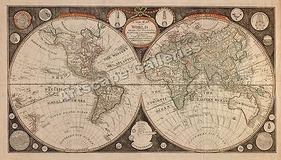 1799 Historic World Map Discoveries by Capt. Cook 14x24