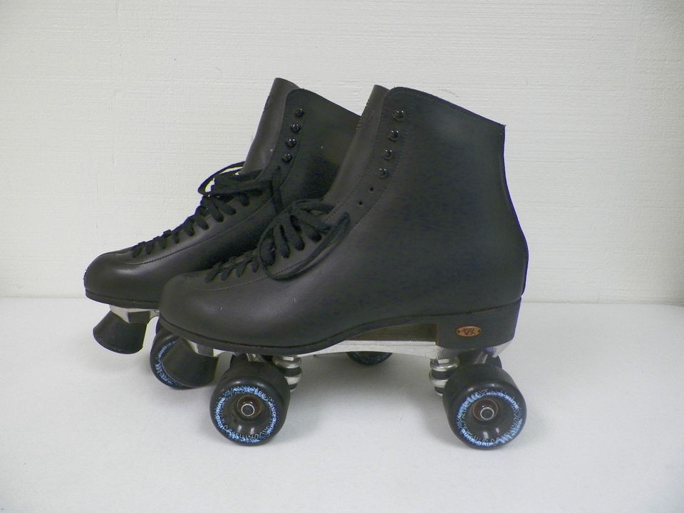 MENS RIEDELL BLACK LEATHER ROLLER SKATES EXCELLENT PRE OWNED CONDTION 