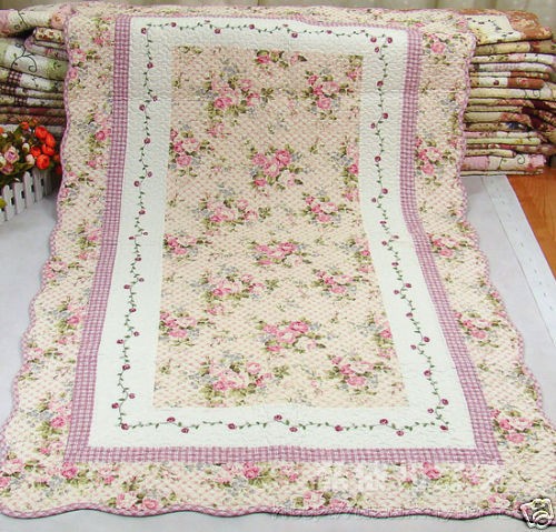 Shabby Rose Quilted Cotton Mat Rug Floor Runner 150CM