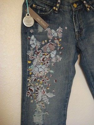 For All Mankind Embroidered Floral Hippy Bootcut Sz28