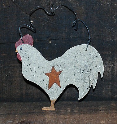Newly listed Hand painted   Rooster w/ rusty star Ornament