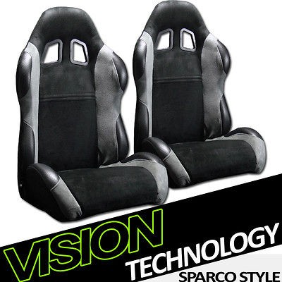   Black & Grey Racing Seats+Sliders Pair 11 (Fits Ford F 150 Heritage