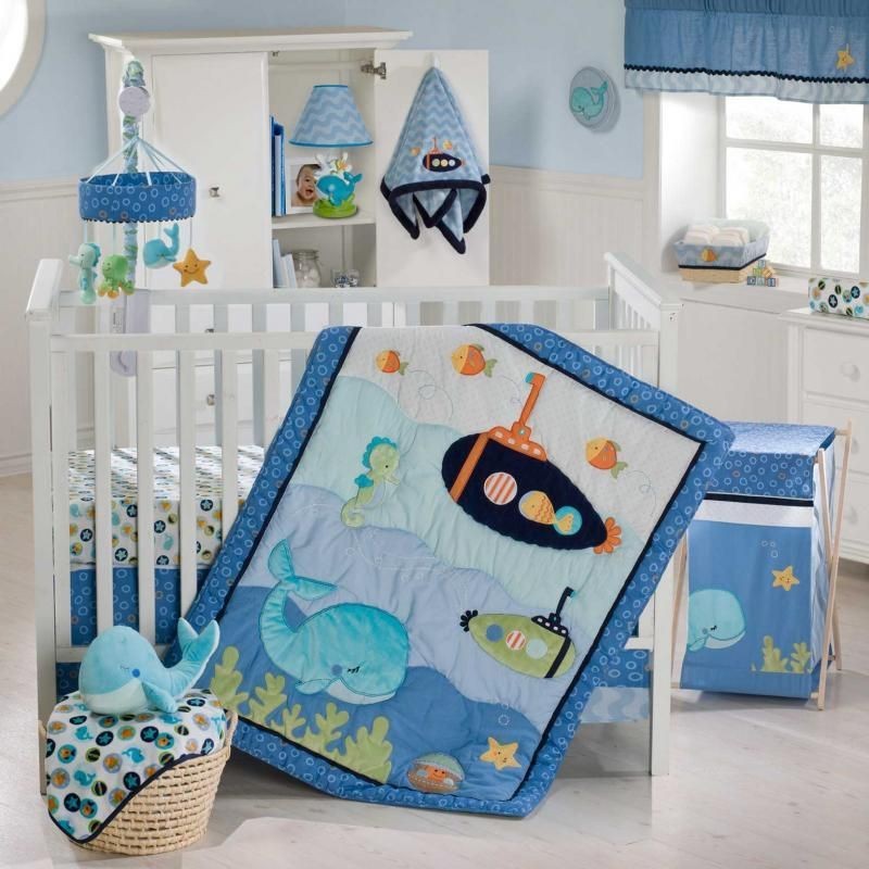 9pc Underwater Ocean Whale Submarine Baby Boy Nautical Crib Bedding w 