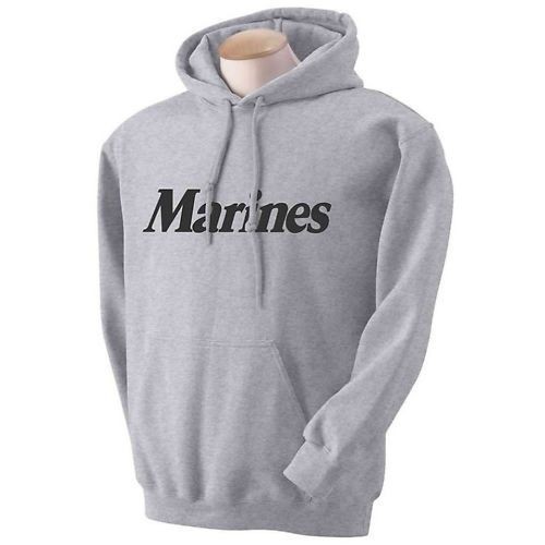 USMC MARINES HOODED HOODIE HOODY SWEATSHIRT GREY