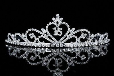 Sweet 16 Pageant Heart Birthday Party Rhinestones Crystal Crown Tiara 
